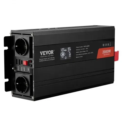 VEVOR Wechselrichter mit reiner Sinuswelle 2000W DC 12V AC 230V Spannungswandler mit 2 AC-Steckdosen 2 USB-Anschlüssen 1 Typ-C-Anschluss LCD-Display und Fernbedienung für mittelgroße Haushaltsgeräte – Bild 10