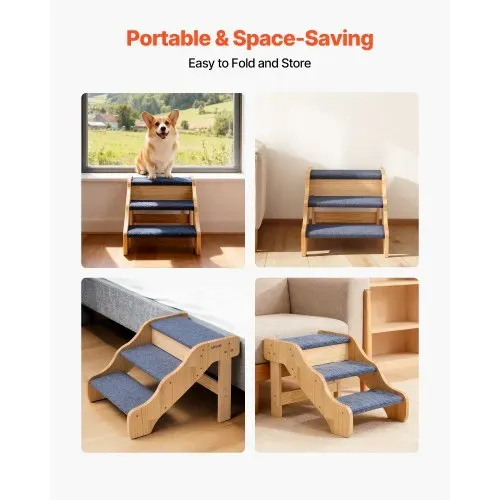 VEVOR Hundetreppe 580x430x380 mm, 3-stufige Hautiertreppe, Holztreppe geeignet für kleine, mittlere, große, ältere Haustiere sowie Welpen bis 68 kg, Hundeleiter für Betten, Sofas & Autos – Bild 5