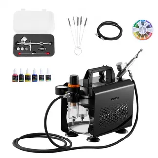 VEVOR Airbrush Set 1/6 PS mit Luftkompressor, 1 Dual Action Airbrush Pistole mit 3 Düsen (0,2/0,3/0,5 mm) & Schlauch & Acrylfarbe & für Kuchendekoration Modellmalerei Nagelkunst geräuscharm VEVOR Airbrush Set 1/6 PS mit Luftkompressor, 1 Dual Action Airbrush Pistole mit 3 Düsen (0,2/0,3/0,5 mm) & Schlauch & Acrylfarbe & für Kuchendekoration Modellmalerei Nagelkunst geräuscharm
