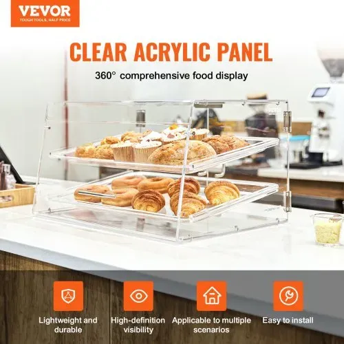 VEVOR 2-stöckige Gebäck-Vitrine, Kommerzielle Tabletts 510 x 350 x 35 mm, Bäckerei-Vitrine, Acryl-Vitrine mit Zugang zur Hintertür und abnehmbaren Regalen, für Donut-Bagels, Kuchen, Kekse usw. VEVOR 2-stöckige Gebäck-Vitrine, Kommerzielle Tabletts 510 x 350 x 35 mm, Bäckerei-Vitrine, Acryl-Vitrine mit Zugang zur Hintertür und abnehmbaren Regalen, für Donut-Bagels, Kuchen, Kekse usw.