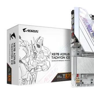 GIGABYTE X870 AORUS TACHYON ICE Mainboard – Unterstützt AMD Ryzen 9000 CPUs, digitale 18+2+2 Phasen VRM, bis zu 9600 MHz DDR5 (OC), 1 x PCIe 5.0 + 2 x PCIe 4.0, Wi-Fi 7, 5 GbE LAN, USB 4 GIGABYTE X870 AORUS TACHYON ICE Mainboard – Unterstützt AMD Ryzen 9000 CPUs, digitale 18+2+2 Phasen VRM, bis zu 9600 MHz DDR5 (OC), 1 x PCIe 5.0 + 2 x PCIe 4.0, Wi-Fi 7, 5 GbE LAN, USB 4