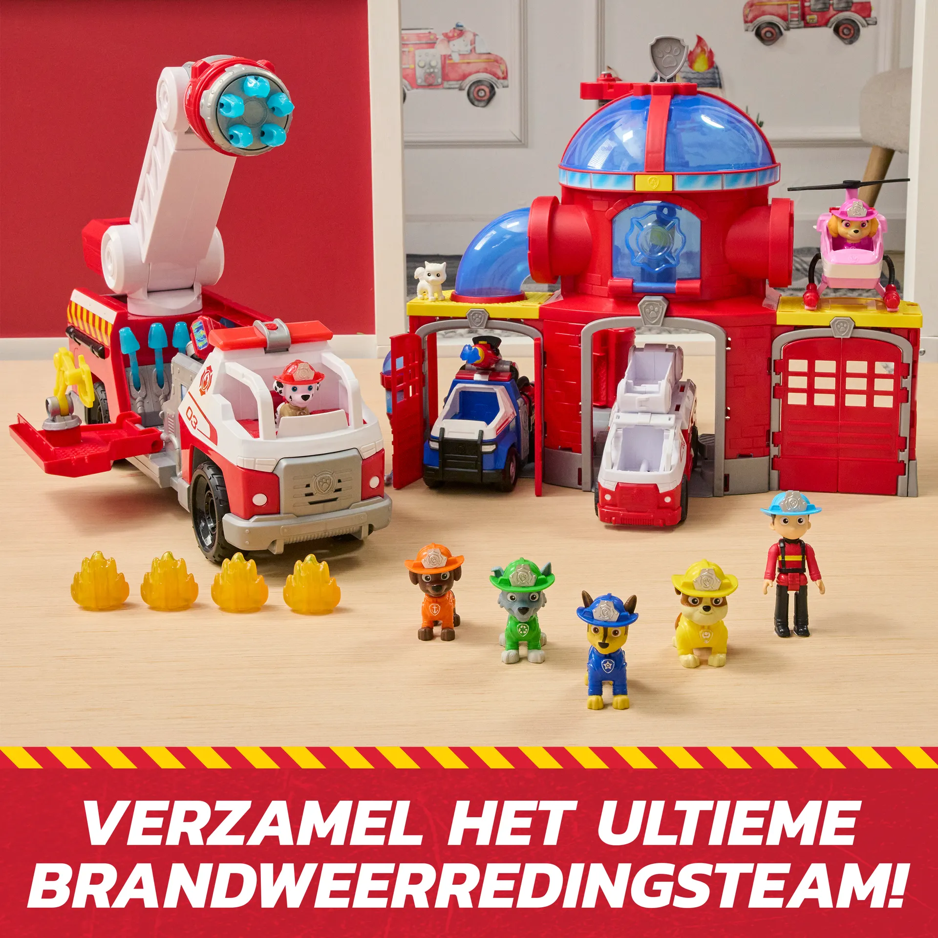PAW Patrol Fire Rescue - Marshalls Feuerwehr-Fahrzeug mit kippbarer Leiter, Geschoss-Abwurf und Marshall Hundefigur – Bild 6
