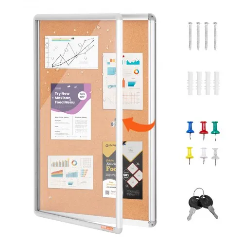 VEVOR 36″x24″ geschlossene Korktafel mit Aluminiumrahmen – abschließbares Schwarzes Brett mit Acryltür und 2 Schlüsseln – wetterfeste Wandvitrine für Schule, Zuhause, Büro VEVOR 36″x24″ geschlossene Korktafel mit Aluminiumrahmen – abschließbares Schwarzes Brett mit Acryltür und 2 Schlüsseln – wetterfeste Wandvitrine für Schule, Zuhause, Büro