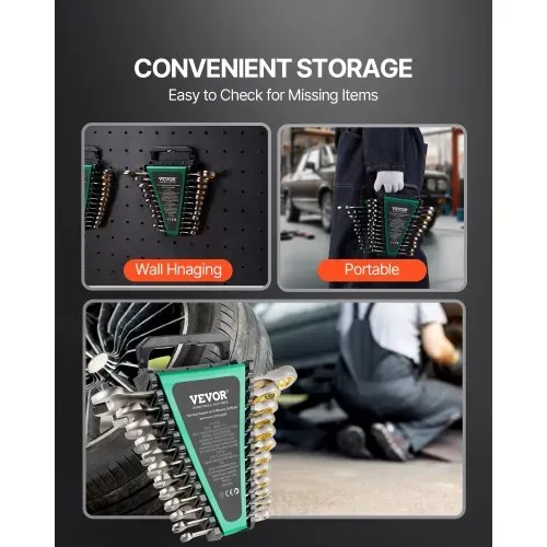 VEVOR Schlüsselsatz 24-teiliger Ratschenschlüsselsatz mit Organizer-Rack, Cr-V-Stahl-Schlüsselsatz SAE 1/4 Zoll bis 7/8 Zoll, metrisch 8 mm bis 19 mm, ideal für Haushalt Autoreparaturen Werkstatt – Bild 5