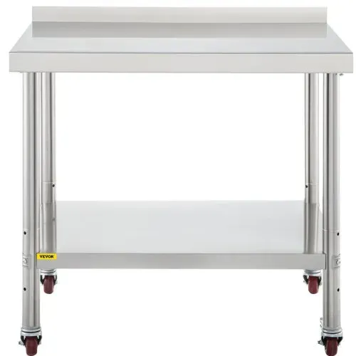 VEVOR Edelstahl-Vorbereitungstisch, 76,2 x 61 x 89 cm, 200 kg Tragkraft, Robuster Metallarbeitstisch mit Verstellbarer Rückwand & 4 Rollen, Gewerblicher Arbeitsplatz für Küchenrestaurants – Bild 9