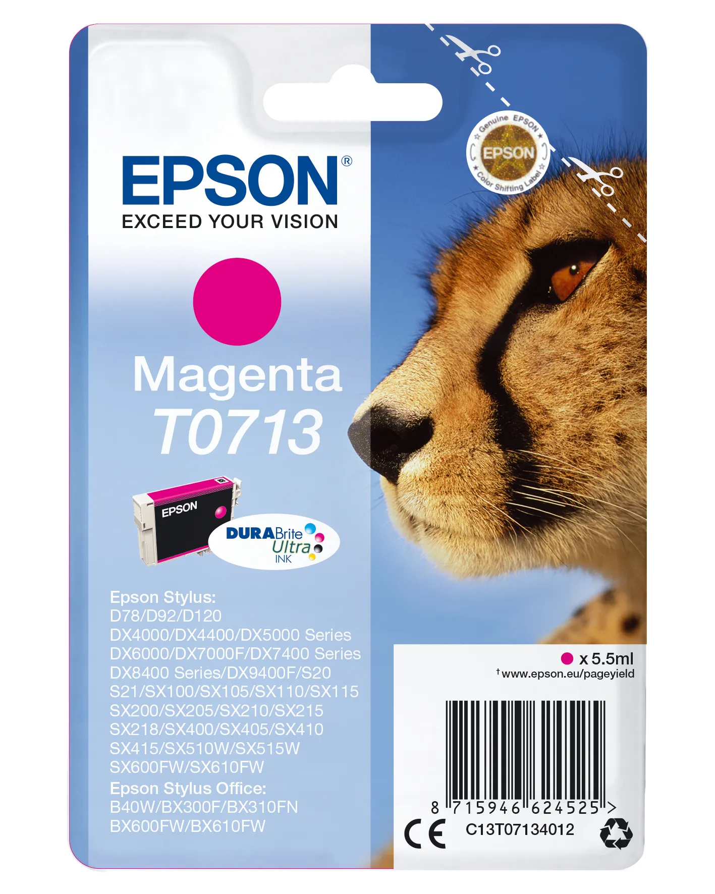 Epson Singlepack Magenta T0713 DURABrite Ultra Ink Epson Singlepack Magenta T0713 DURABrite Ultra Ink