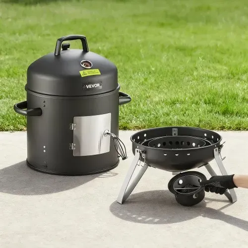 VEVOR Räuchertonne, 40 cm vertikaler Holzkohlegrill, beschichteter Stahlgrill mit 2 Grillrosten, Thermometer, Lüftungsöffnungen & herausnehmbarer Ascheschale, BBQ Räucherofen für Grillpartys – Bild 7