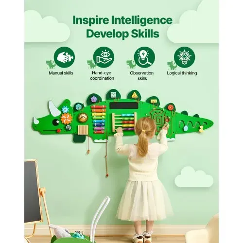 VEVOR Dinosaurier-Aktivitätswand, Motorikbrett, 11 Spiele, Montessori-Sensorik-Spieltafel für Kinder von 3–12 Jahren, Lernaktivitätszentrum, ideal für Kinder-Spielzimmer, Kindergarten, Klassenzimmer – Bild 3