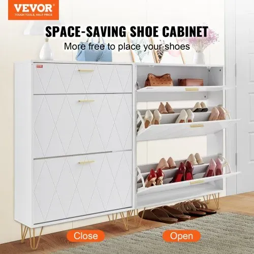 VEVOR Schuhschrank Schmal, Schuhregal Weiß, 800 x 239 x 1200 mm Schuhkipper mit 3 Klappen + oberem Staufach, Schuhkommode 68 kg Tragfähigkeit, Aufbewahrungsschrank Schuh P2-Spanplatte für Flur VEVOR Schuhschrank Schmal, Schuhregal Weiß, 800 x 239 x 1200 mm Schuhkipper mit 3 Klappen + oberem Staufach, Schuhkommode 68 kg Tragfähigkeit, Aufbewahrungsschrank Schuh P2-Spanplatte für Flur