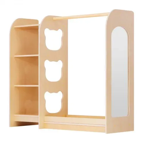 VEVOR Kinderkleiderschrank 120x40x106cm, Kindergarderobe mit Spiegel Kleiderstange Ablagen, Multiplexholz Verkleidungsschrank für Mädchen, Kinderschrank für Kostüme Dress-Up Schlafzimmer, Naturholz – Bild 10