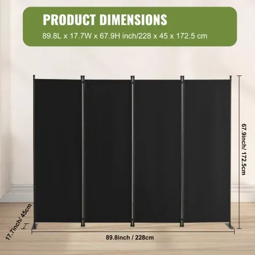 VEVOR Raumteiler Trennwand 4-teiliger Paravent Stellwand, faltbarer Sichtschutz für Büro Schlafzimmer Esszimmer Arbeitszimmer Balkon, Raumtrenner freistehend (228 x 45 x 172,5 cm), Schwarz – Bild 6