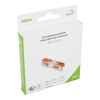 Wago Serie 221 – Durchgangsverbinder -2*4mm (12 Stück Retail) Wago Serie 221 – Durchgangsverbinder -2*4mm (12 Stück Retail)