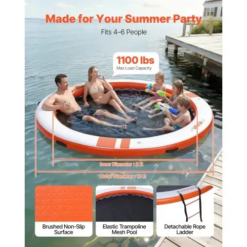 VEVOR Aufblasbares Schwimmdock, φ3,05 m, Schwimmplattform mit Rutschfester Oberfläche, Tragetasche & Abnehmbarer Leiter, Schwimmende Insel, Wasserplattform für Pool, Strand & Meer, Orange VEVOR Aufblasbares Schwimmdock, φ3,05 m, Schwimmplattform mit Rutschfester Oberfläche, Tragetasche & Abnehmbarer Leiter, Schwimmende Insel, Wasserplattform für Pool, Strand & Meer, Orange