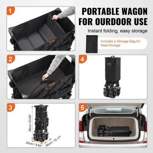 VEVOR Bollerwagen 1320 x 565 x 1065 mm Kinderwagen aus 600D Oxford-Stoff mit PVC-Beschichtung Strandwagen wasserdicht, UV-beständig max. 204 kg Tragfähigkeit Transportkarre Gerätewagen Handwagen – Bild 5