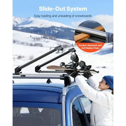 VEVOR Skiboard Snowboard Dachträger für bis zu 6 Paar Ski / 4 Snowboards, abschließbarer Skidachträger mit Gummipolsterung, Skihalter für die meisten geschlitzten Querträger (715 mm Ladebreite) – Bild 3