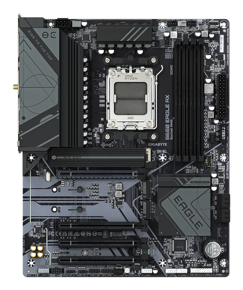 GIGABYTE B650 EAGLE AX Mainboard - AMD Ryzen 9000er-Serie, 12+2+2 Phasen VRM, bis zu 7600 MHz DDR5 (OC), 1xPCIe 5.0 + 2xPCIe 4.0 M.2, GbE LAN, WIFI 6E, USB 3.2 Gen 2 – Bild 2