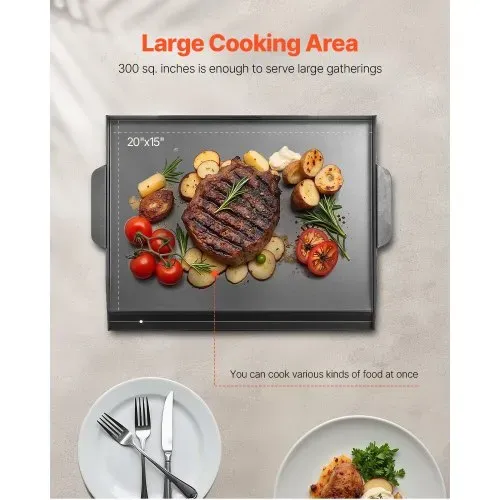 VEVOR Grillplatte Grillpfanne Karbonstahl universelle rechteckige Platte (502 x 370 mm) mit flacher Oberseite, Gasgrill-Grillplatte für BBQ-Grill Teppanyaki, tragbares Familienkochgeschirr mit Griff – Bild 3