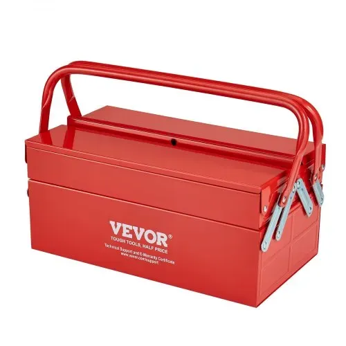 VEVOR Werkzeugkasten 355,6x200x165mm, 2-stöckig, 3-Fach, Werkzeugkiste mit Griff & Schlossloch, pulverbeschichteter Stahl, Werkzeugkoffer für Haushalt, Fabrik, Lager, Reparaturwerkstatt, rot – Bild 9