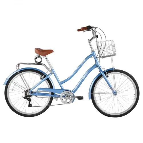 VEVOR Damenfahrrad 26 Zoll Cruiser-Fahrrad 150 kg 7-Gang Citybike Hellblau, für Pendelfahrten Besorgungen und Strandfahrten, mit Korb, Gepäckträger bis 50 kg, Doppel-V-Bremsen und Praktischem Zubehör – Bild 9