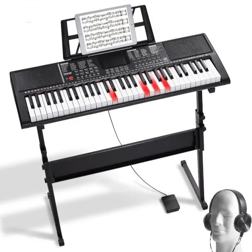 VEVOR 61-Tasten-Digitalklavier, beleuchtete Tasten, tragbares elektrisches Klavier mit verstellbarem Ständer, 600 Töne, 500 Rhythmen, integrierte Lautsprecher, Sustain-Pedal, Kopfhörer, Mikrofon, USB-MIDI für Anfänger VEVOR 61-Tasten-Digitalklavier, beleuchtete Tasten, tragbares elektrisches Klavier mit verstellbarem Ständer, 600 Töne, 500 Rhythmen, integrierte Lautsprecher, Sustain-Pedal, Kopfhörer, Mikrofon, USB-MIDI für Anfänger