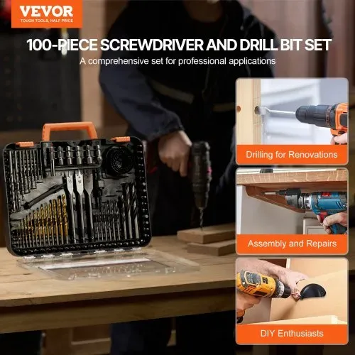 VEVOR Bohrerset, 100-teilig, Schrauberbit-Set, Schraubendreherbit-Set geeignet zum Bohren und Schrauben in Holz, Metall und Zement, Bohrer-Sets Kombi-Set sortiert in geordneter Tragkoffer VEVOR Bohrerset, 100-teilig, Schrauberbit-Set, Schraubendreherbit-Set geeignet zum Bohren und Schrauben in Holz, Metall und Zement, Bohrer-Sets Kombi-Set sortiert in geordneter Tragkoffer