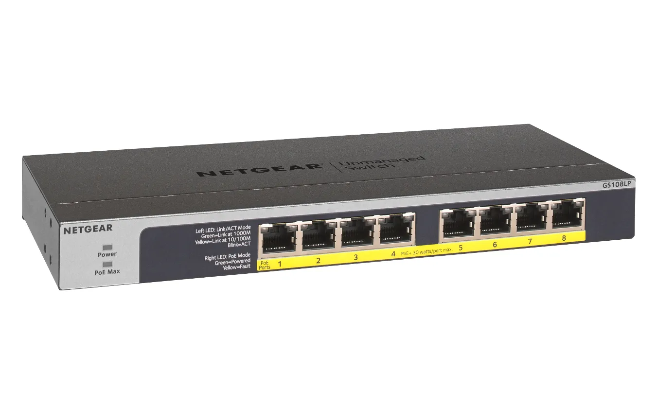 NETGEAR GS108LP Unmanaged Gigabit Ethernet (10/100/1000) Power over Ethernet (PoE) 1U Schwarz, Grau – Bild 2