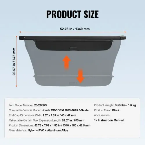 VEVOR Einziehbare Laderaumabdeckung, wasserfeste Kofferraumabdeckung, Sicherheitsschutz für Honda CRV 2023-2025 5-Seater, UV-beständige Kofferraumabdeckung aus Aluminiumlegierung & PVC-Lederstruktur – Bild 6