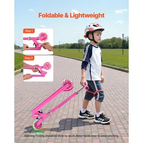 VEVOR Scooter (2 Räder) für Kinder ab 3 Jahren, Cityroller Kinderroller mit leuchtenden Rädern & höhenverstellbarem Lenker & rutschfestem Deck & faltbarem Rahmen, Tretroller bis zu 50 kg, Pink – Bild 5