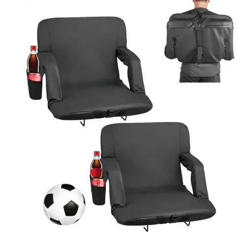 VEVOR 2 x Stadionsitz Sitzkissen mit 6 einstellbaren Winkeln, gepolsterter Stadionstuhl mit Armlehne & Rückenlehne & Getränkehalter, Tribünensitz für Picknicks Strandsport Gaming klappbar Schwarz VEVOR 2 x Stadionsitz Sitzkissen mit 6 einstellbaren Winkeln, gepolsterter Stadionstuhl mit Armlehne & Rückenlehne & Getränkehalter, Tribünensitz für Picknicks Strandsport Gaming klappbar Schwarz