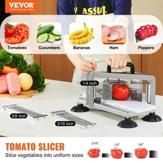 VEVOR Kommerzieller Tomatenschneider, 1/4″+3/8″+3/16″ Tomatenschneider, Hochleistungs-Tomatenschneider aus Edelstahl, manueller Gemüseschneider, zum Schneiden von Tomaten, Gurken, Bananen usw. VEVOR Kommerzieller Tomatenschneider, 1/4″+3/8″+3/16″ Tomatenschneider, Hochleistungs-Tomatenschneider aus Edelstahl, manueller Gemüseschneider, zum Schneiden von Tomaten, Gurken, Bananen usw.