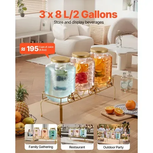 VEVOR Getränkespender (3 x 8 L) für Partys Saftspender (aus Glas) mit tropfsicherem Zapfhahn & Metallständer Wasserspender für Restaurants Partys, Limonade Eistee selbstgemachte Getränke Spender VEVOR Getränkespender (3 x 8 L) für Partys Saftspender (aus Glas) mit tropfsicherem Zapfhahn & Metallständer Wasserspender für Restaurants Partys, Limonade Eistee selbstgemachte Getränke Spender