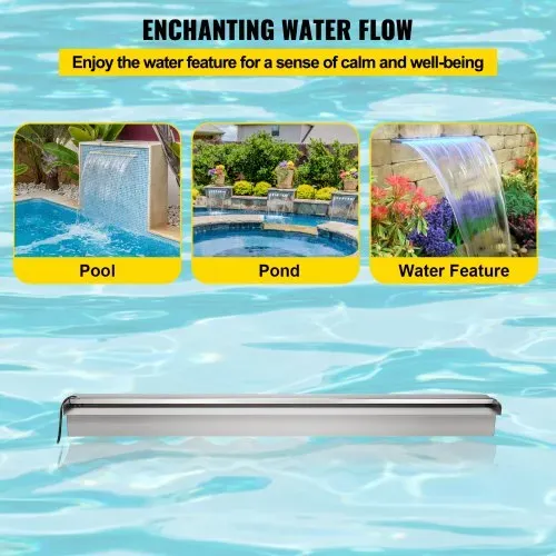 VEVOR Schwimmbad-Wasserfall-Überlaufrinne 120 x 11,5 x 8 cm Edelstahl-Schwimmbad-Wasserfallbrunnen mit buntem LED-StreifenSchlauchanschluss Fernbedienung, korrosionsbeständig für Teich Garten Pool – Bild 3