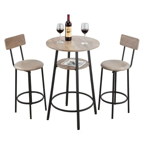 VEVOR Bartisch-Set (3-tlg.) mit 2 Barstühlen & abgerundeten Kanten, runder Kneipentisch Stehtisch (600 x 915 mm), Bistrotisch Esstisch Hellgrau, Schwarz, geeignet für Büro Minibar Frühstücksecke – Bild 10