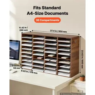 VEVOR Dokumentenablage Holz Schreibtisch Organizer mit 36 Fächern Braun, Ablagefach für Standard-A4-Dokumente Akten & Papiere, mit Verstellbaren Einlegböden für Büro, Zuhause & Klassenzimmer, MDF VEVOR Dokumentenablage Holz Schreibtisch Organizer mit 36 Fächern Braun, Ablagefach für Standard-A4-Dokumente Akten & Papiere, mit Verstellbaren Einlegböden für Büro, Zuhause & Klassenzimmer, MDF