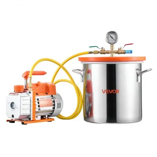VEVOR Vakuumpumpe mit 18,9 L Vakuumkammer, 3,5 CFM 99 L/min, 180 W, 1-stufige Unterdruckpumpe, Vacuum Pump Kit, 1,5 m Schlauch, zur Stabilisierung von Holz & Entgasung von Silikonharz – Bild 10