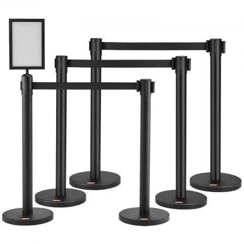 VEVOR Personenleitsystem Absperrband Absperrständer 6-teilig, 2 m x 48 mm Schwarzer Einziehbarer Gürtel, Personenleitsystem Absperrpfosten mit Schildern für Flughäfen, Messen, Wettkampforte usw. VEVOR Personenleitsystem Absperrband Absperrständer 6-teilig, 2 m x 48 mm Schwarzer Einziehbarer Gürtel, Personenleitsystem Absperrpfosten mit Schildern für Flughäfen, Messen, Wettkampforte usw.