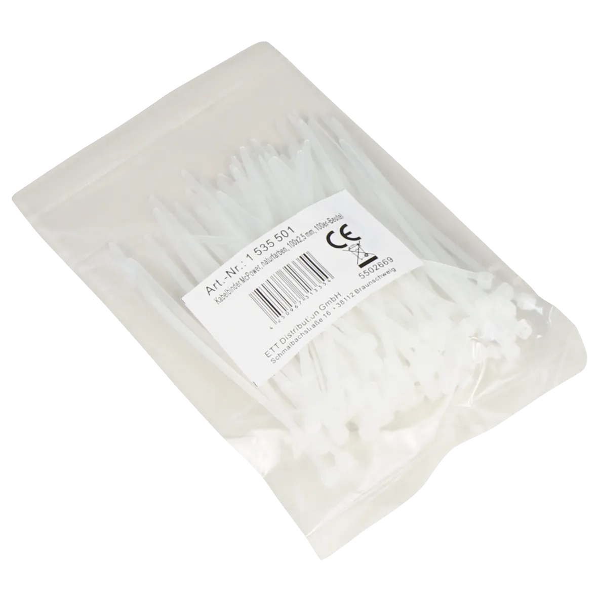 Kabelbinder McPower, transparent, 100x2,5mm, 100er-Pack, UV beständig – Bild 2