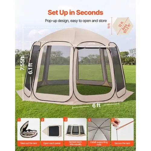 VEVOR Campingzelt, 365,76×335,28×230 cm, Pop-up-Zelt mit ausziehbarer Markise, Partyzelt für 10–12 Personen, inkl. Tragetasche & Netz-Seitenwände, für Terrasse & Outdoor-Aktivitäten, Beige VEVOR Campingzelt, 365,76×335,28×230 cm, Pop-up-Zelt mit ausziehbarer Markise, Partyzelt für 10–12 Personen, inkl. Tragetasche & Netz-Seitenwände, für Terrasse & Outdoor-Aktivitäten, Beige