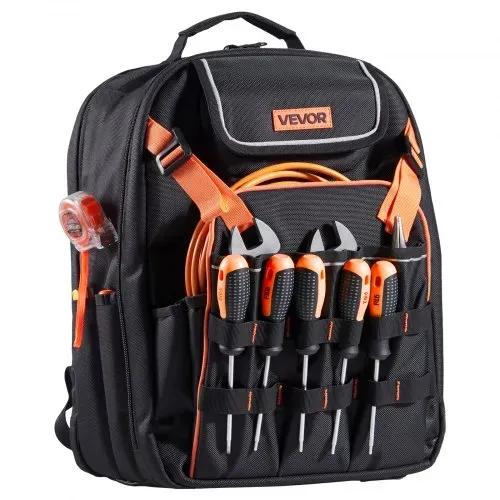 VEVOR Werkzeugrucksack, 45 Taschen, Werkzeug-Aufbewahrungs-Organizer, Backpack mit Laptopfach und verstärktem Stoffboden, Werkzeugtasche, Baustellenrucksack für Elektriker, Handwerker – Bild 10