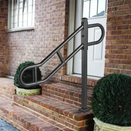 VEVOR Handlauf mit einem Pfosten für 1–3 Stufen im Außenbereich, 40,5" L x 35,4" H gebogener Treppenhandlauf aus Metall, bodenmontiertes Treppengeländer aus Karbonstahl, U-förmiger Haltegriff mit 2 rutschfesten Querstangen für die Garage – Bild 7