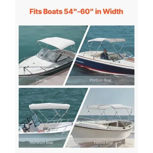VEVOR Bimini Top Bootsabdeckung Sonnenverdeck (3 Bögen) aus 600D Polyester mit Rahmen aus Aluminiumlegierung, wasserdichte Sonnenschutz-Bootsmarkise mit Aufbewahrungstasche, 137-152 cm (B) Hellgrau – Bild 5