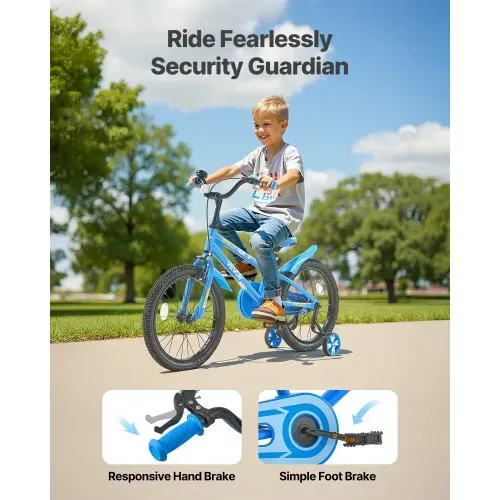 VEVOR Kinderfahrrad, 18 Zoll BMX-Stil-Fahrrad mit Stützrädern, empfohlene Kindergröße 110-140 cm, robust & einfach zu montieren, Kleinkinderfahrrad für Jungen & Mädchen zum Fahrradlernen, blau VEVOR Kinderfahrrad, 18 Zoll BMX-Stil-Fahrrad mit Stützrädern, empfohlene Kindergröße 110-140 cm, robust & einfach zu montieren, Kleinkinderfahrrad für Jungen & Mädchen zum Fahrradlernen, blau