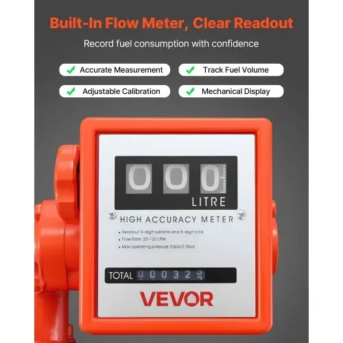 VEVOR Kraftstoff Transferpumpe, 230 V AC, Diesel-Transferpumpe, 76 l/min, mit Durchflussmesser, automatischer Abschaltung der Kraftstoffdüse, Förderschlauch, für Benzin, Kerosin, Biodiesel, Ethanol – Bild 4