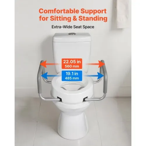VEVOR Toilettensitzerhöhung Toilettenerhöhung mit 136 kg Tragkraft & 88,9 mm Hubhöhe, erhöhter Toilettensitz mit Armlehnen für ältere Menschen Senioren Behinderte Erwachsene, verbreiterter Sitz – Bild 4