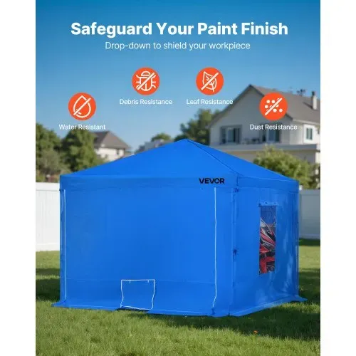 VEVOR tragbares Lackierkabinenzelt (293x293x181 cm) Sprühfarbenzelt für Sprühmalerei, wasserfeste & faltbare Farbkabine mit 2 Netz-Seitenfenstern für Autoteile Möbel Motorräder Sprühschutz blau – Bild 4