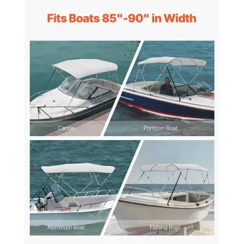 VEVOR Bimini Top Bootsabdeckung Sonnenverdeck (4 Bögen) aus 600D Polyester mit Rahmen aus Aluminiumlegierung, wasserdichte Sonnenschutz-Bootsmarkise mit Aufbewahrungstasche, 216-229 cm Hellgrau – Bild 5