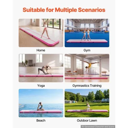 VEVOR Aufblasbare Gymnastikmatte 500x100x10 cm Airtrack-Turnmatte für Training, Wettkampfsport & Yoga, mit Rutschfester Oberfläche, 600-W-Elektroluftpumpe, Reparaturflicken, Düsen & Tasche, Pink – Bild 5