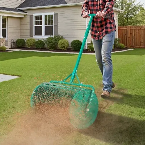 VEVOR Saatgutstreuer, 67 cm breiter Kompoststreuer mit Schiebe-/Schleppgriff, Torfmoosstreuer 4 Höhen verstellbar, Gartenstreuer für Garten, robuster Grassamenstreuer zum Pflanzen & Säen – Bild 7