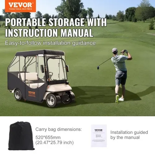 VEVOR Transparent Golfwagen Regenabdeckung 4-Personen-Golfwagenabdeckung 152 x 110 cm, 420D-Polyester Wasserdicht, Tragbar, Fahrbar, Aufbewahrungsabdeckung für Golfwagen Passend für EZGO TXT Golfwagen – Bild 6