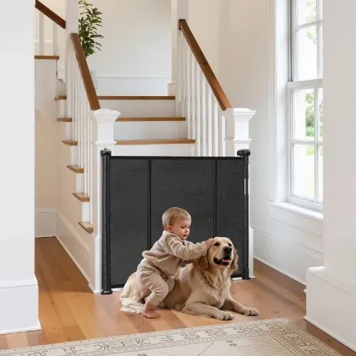 VEVOR einziehbares Babygitter (87 cm hoch ausziehbar bis 280 cm breit) ausziehbares Gitter für Kinder Haustiere, Netzmaterial, Treppenschutzgitter für Innentreppen Türen Flure Spielzimmer, Schwarz – Bild 7